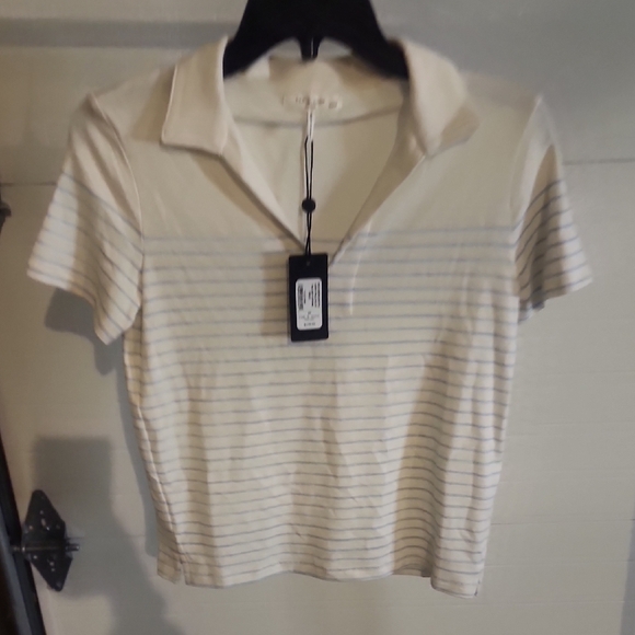 rag & bone Striped Knit Polo Ivory/Blue Size XS $178 - Picture 4 of 7